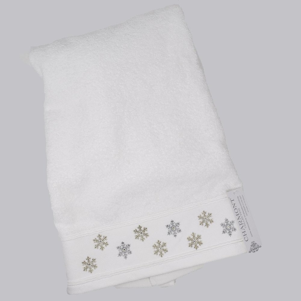 Charmont Collection Shining Snowflakes Bath Towel White Turkish Cotton Christmas